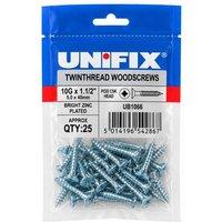 Unifix Twinthread Woodscrews Pozi Csk Head BZP 10G x 1.1/2" (5.0 x 40mm) in Silver