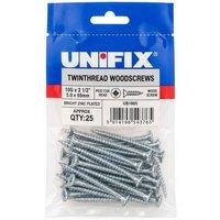 Unifix Twinthread Woodscrews Pozi Csk Head Bzp 10G x 2.1/2" (5.0 x 65mm) in Silver
