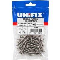 Unifix A2-304 St/St General Purpose Chippy Woodscrews 5.0 x 40mm Pack of 25 in Silver