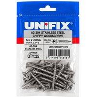 Unifix A2-304 St/St Chippy Woodscrews 5.0 x 70mm - UB9STSTCHIPPY/070 in Silver