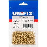 Unifix Brass Slotted CSK Woodscrews 6G X 3/4" (3.5 X 20mm) Box of 125 in Gold