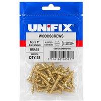 Unifix Brass Woodscrews Slotted CSK 6G x 1" (3.5 X 25mm) Pack of 25 in Gold