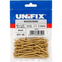 Unifix Brass Slotted CSK Woodscrews 8G x 1.1/2" (4.0 x 40mm) Box of 100 in Gold