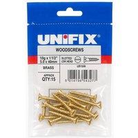 Unifix Brass Woodscrews Slotted Countersunk Head - 10G x 1.1/2" (5.0 x 40mm) in Gold