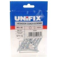 Unifix Coach Screws Hexagon Head M6 x 65 - Bag of 10 in Silver