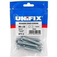 Unifix Coach Screws Hexagon Head DIN 571 BZP M8 x 50 Pack of 5 - Box of 25 in Silver
