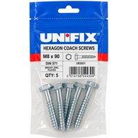 Unifix Coach Screws Hexagon Head DIN 571 BZP M8 x 90 Pack of 5- Box of 25 in Silver