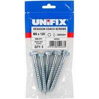 Unifix Coach Screws Hexagon Head DIN 571 BZP M8 x 120 - Box of 25 in Silver