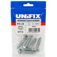 Unifix Coach Screws Hexagon Head DIN 571 BZP M10 x 50 Pack of 5 - Box of 25 in Silver