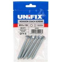 Unifix Coach Screws Hexagon Head M10 x 130 Pack of 5 - Box of 25 in Silver