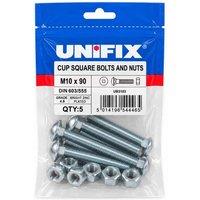 Unifix Grade 4.8 Cup Square M10 x 90 Hex Bolts & Nuts Pack of 5 - Box of 25 in Silver