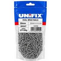 Unifix Bright Oval Brad Nails - 30mm, 500g Bag - Box of 5 in Silver