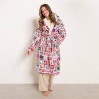 OHS Xmas Postcard Teddy Fleece Dressing Gown Warm Hooded Loungewear