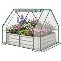OUTSUNNY Raised Garden Bed Planter Box with Greenhouse, Large Window in Off-White