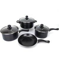 Gr8 Home Black 7 Piece Non Stick Frying Pan Saucepan Cookware Set With Lids