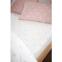 Catherine Lansfield Polka Dot 100% Brushed Cotton Fitted Sheet in Pink | Size: Single Fitted
