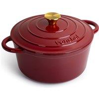 VonShef 4.7L Cast Iron Dutch Oven Casserole Dish with Lid in Red
