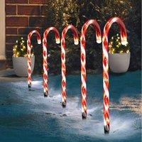 Almineez 5Pcs Candy Cane Lights Large LED Christmas Pathway Decorations Battery Outdoor in Red | Size: 5 Pack