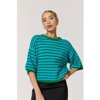 House of Holland Women's Green Blue Stripe Wool Blend Jumper