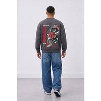LONDON ATTITUDE Men's Tokyo After Dark Graphic Sweatshirt in Grey | Size: 2XL