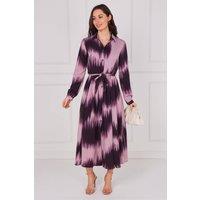 Love Sunshine Women's Plum Ombre Tie Dye Belted Midaxi Shirt Dress | Size: 12
