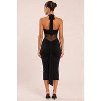 Rebellious Fashion Women's Aideen Mesh Insert Ruched Drape Detail Midi Dress in Black | Size: 12
