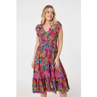 Izabel London Women's Ditsy Floral Cap Sleeve Lace Midi Dress in Pink | Size: 14