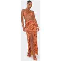EGO Women's Sleeveless Cut Out Leopard Print Chiffon Maxi Dress in Peach | Size: 10
