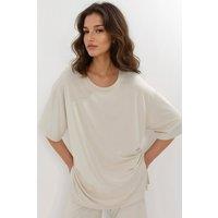 Busem Women's Slit Detailed Crew Neck Short Sleeve T-Shirt in Stone | Size: XL