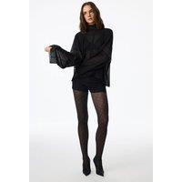Penti Women's Shiny Checked Geometric Print Tights in Black | Size: 3-4