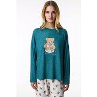 Penti Women's Happy Bear Long Sleeve Pyjama Top in Dark Green | Size: Medium