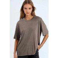 Busem Women's Oversized Crew Neck Ribbed T-Shirt in Light Brown | Size: Medium