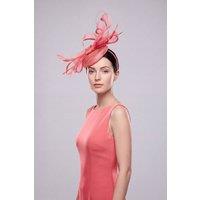 Vellin Women's Elegant Loop Mesh Fascinator with Feather Detail in Coral