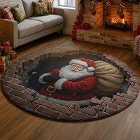 YnysTec Circle Round Rug Christmas 3D Printed Illusion Carpet Anti Slip Mat in Red | Size: 120 cm x 120 cm