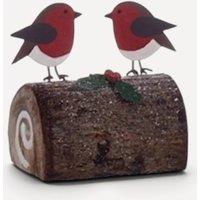shoeless . Robins on Yule Log Christmas Decoration in Red
