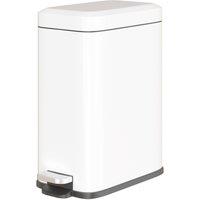 HOMCOM 5L Rectangle Compact Bin Steel Body Inner Bucket Quiet-Close Lid w/Pedal in White