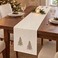 Voltico Christmas Tree Embroidered Table Runner 35 x 180cm in Cream | Size: 35 x 180 cm