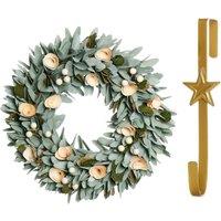 Dibor 35cm Crocus & Berry Christmas Wreath with Star Wreath Hanger in Green