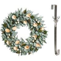 Dibor 35cm Crocus & Berry Christmas Wreath with Stag Wreath Hanger in Green