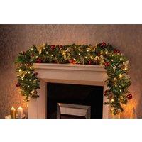 Marco Paul Christmas Garland with LED Lights, Battery Operated Pre-Lit Artificial in Green