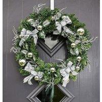 Marco Paul Artificial Luxury Christmas Wreath Hanging Door Decoration with silver baubles & bows in Green