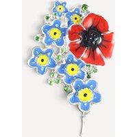 Milford Collection Poppy & Forget-Me-Not Enamel Brooch in Red