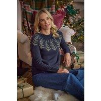 WoolOvers Women's Xmas Tree Yoke in Navy | Size: XL