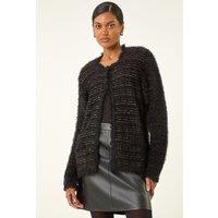 Roman Women's Fluffy Textured Knit Cardigan in Black | Size: 20