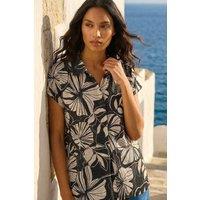 Roman Women's Printed Broderie Collared Top in Black | Size: 10