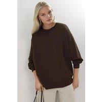 Busem Women's Relaxed Fit Crew Neck Knitted Sweatshirt in Dark Brown | Size: Large