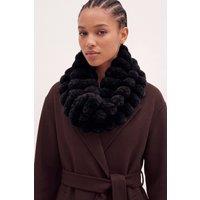 Vellin Women's Women's Plush Faux Fur Loop Scarf with Pom Pom Texture in Black