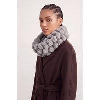 Vellin Women's Women's Plush Faux Fur Loop Scarf with Pom Pom Texture in Grey
