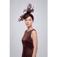 Vellin Women's Elegant Loop Mesh Fascinator with Feather Detail in Brown