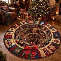 YnysTec Christmas Decorations 3D Rug Xmas Optical Illusion Santa Claus Mat in Dark Green | Size: 100 cm x 100 cm